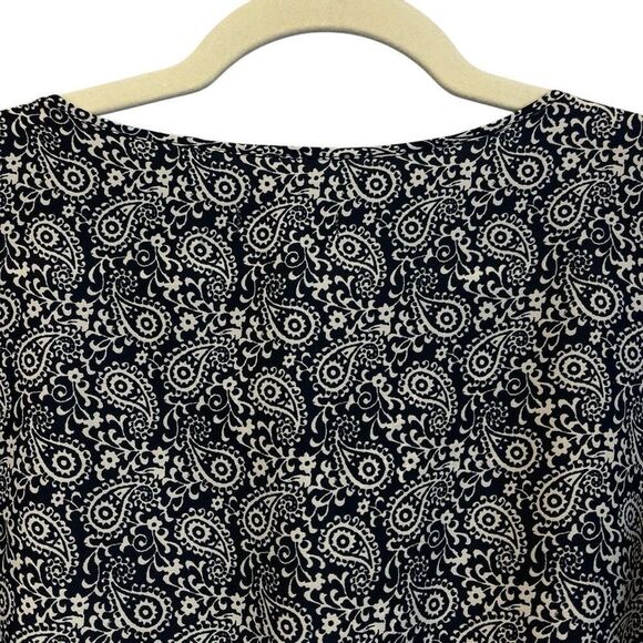 LOFT Romper Size 0 Blue White Paisley Print Long Sleeve Roll Tab One Piece EUC - Picture 12 of 16